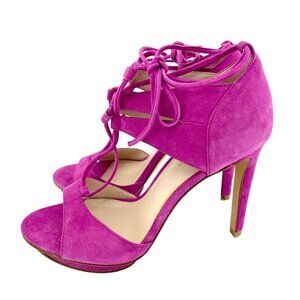 Pelle Moda Lace-Up Platform Dress Sandal Pink Suede Leather SZ 7.5 New